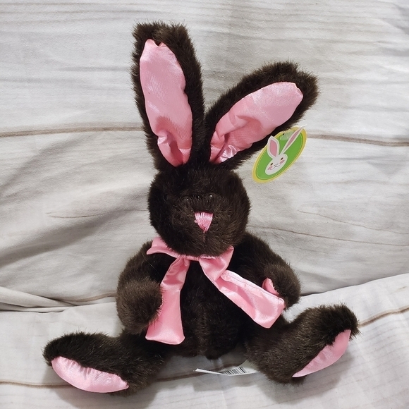 Kids Of America Dark Brown Bunny Rabbit 7" Plush Stuffed Animal Pink Satin Ears - Picture 7 of 7